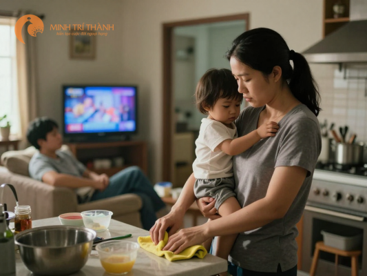 Chồng vô tâm thường không hỗ trợ vợ trong các công việc gia đình